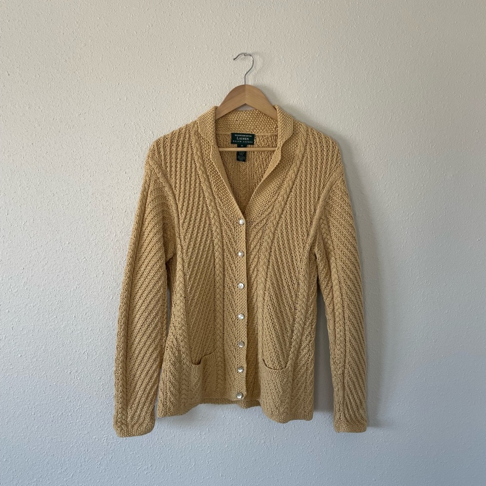 Ralph Lauren hand knit yellow cardigan